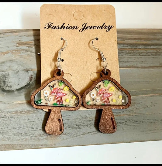 Wood Mushroom earrings