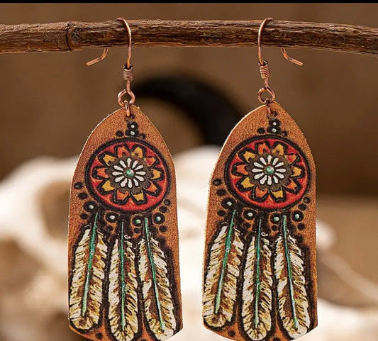 Leather Dreamcatcher earrings