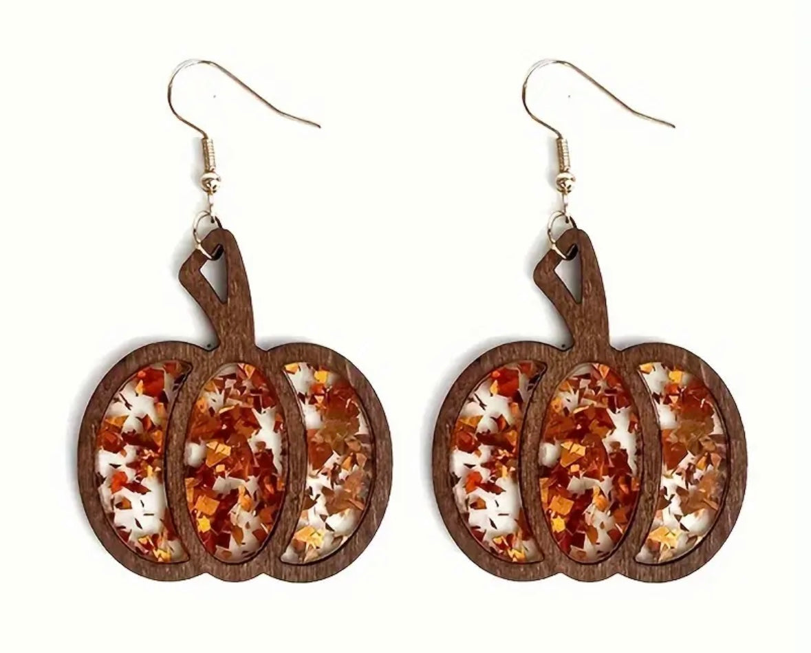 Wood Pumpkin Earrings