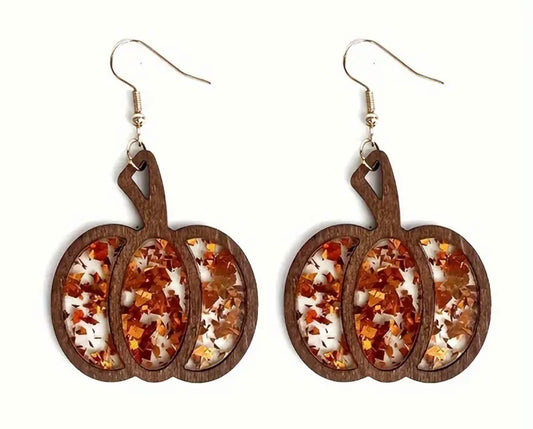 Wood Pumpkin Earrings