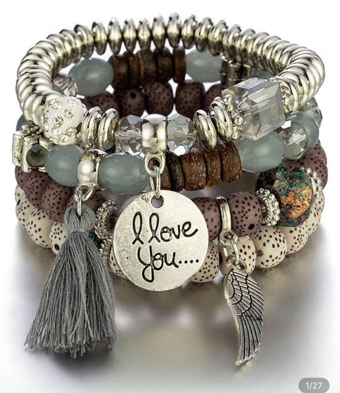 I Love You bracelet stack