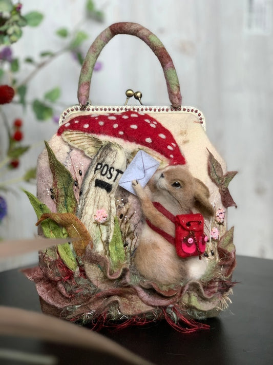 Bunny with Mushroom Felt Bag