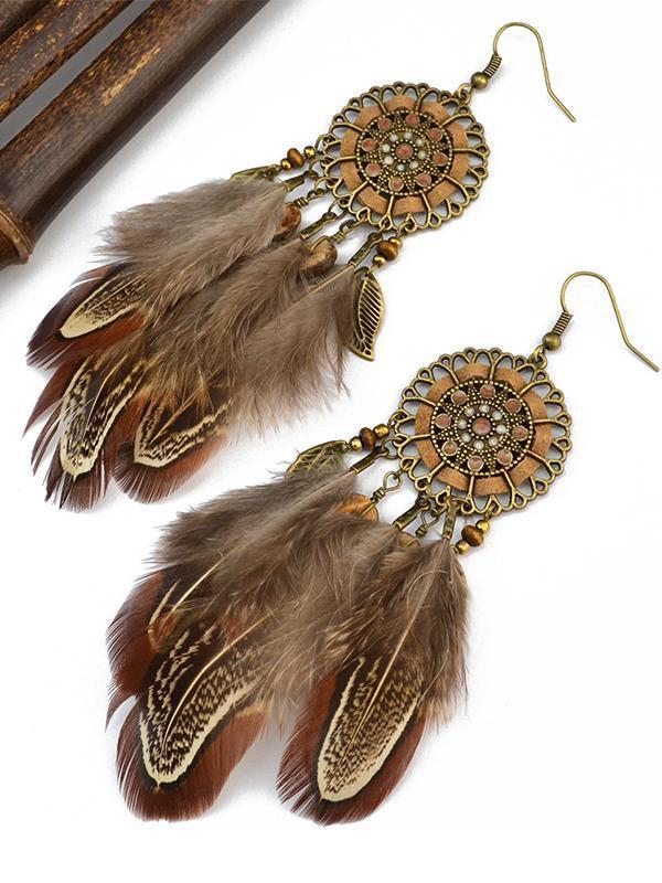 Brown Feather Hippie Earrings