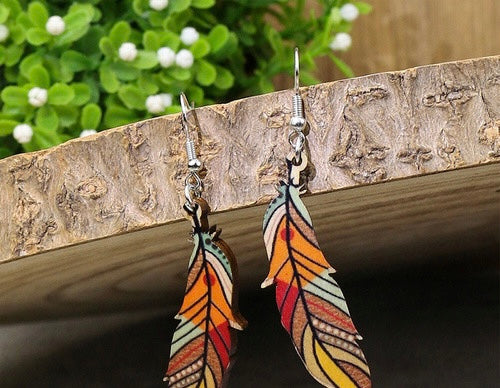 Wood Feather Earrings